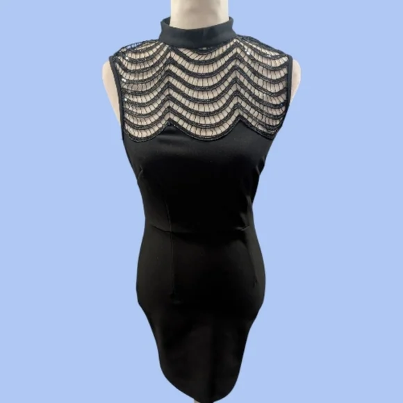 EUC Windsor Black Fitted Mini Dress Mesh Sequin Detail Size Small - Picture 2 of 6